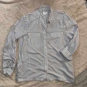 J. Jill Blue and White Striped Women’s Button Down Long Sleeve Shirt